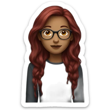 long dark red haired girl with glasses sticker