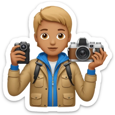 a tourist in europe holding a camera not wearing khaki sticker