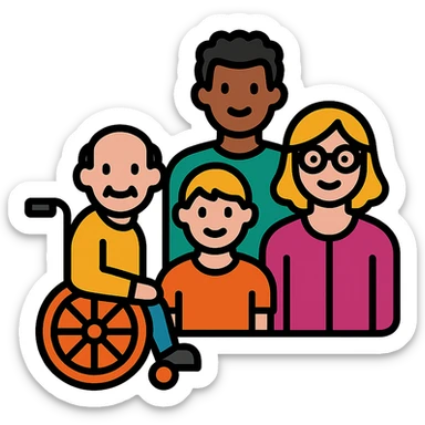 icon of a diverse group, showing people of different ages and abilities, inclusive, simple and modern sticker