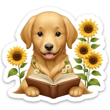 Dogs reading books + flowers  sticker