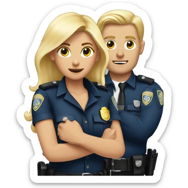 Brunette police woman arresting a blonde man  sticker