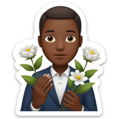 black man holding white flowers in their hands sticker