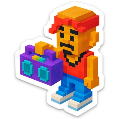 Lego version of 2Pac holding a boombox sticker