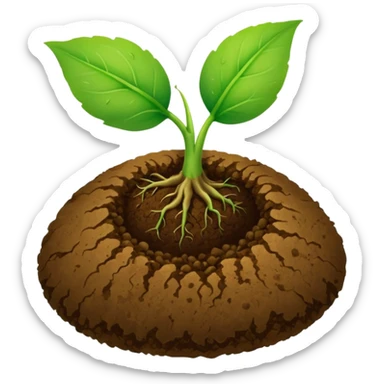 Two leaves sprout with round brown soil ball sticker