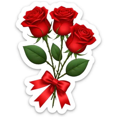 3 red roses tied with a red ribbon sticker