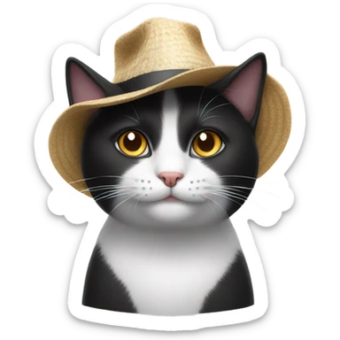 Black and white cat wearing a hat sticker