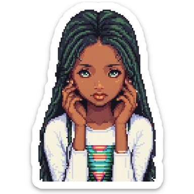 black girl with long straight hair and long false lashes, facepalming, pixel art style sticker
