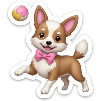 girly dog with a pink bow jumping in the air to catch a ball sticker