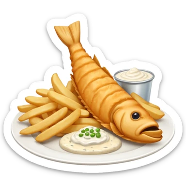 classic dish of fish and chips, golden fried sticker
