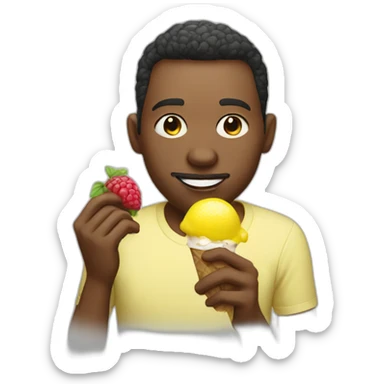 man with a lemon face eating raspberry gelato sticker