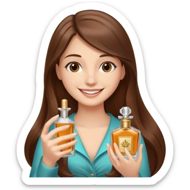 half body pretty long hair girl holding 1 parfume with smile sticker