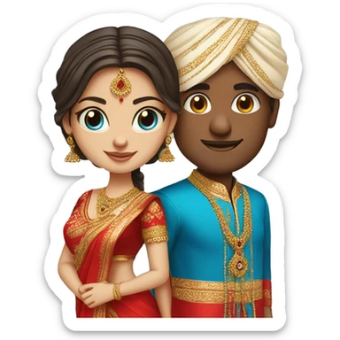 indian groom with white skin bride with blue eyes and same traditional red saree sticker