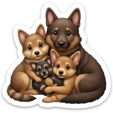 Otter snuggling up to two German Shepherd puppies sticker