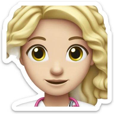 pale blonde girl with long wavy hair and green eyes wearing pink scrubs and stethoscope  sticker