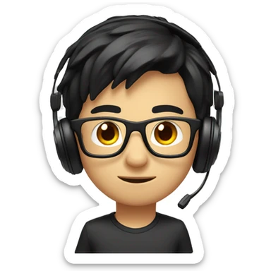 GAMING Boy With black hair, Headset And Glasses sticker