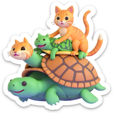 cat riding a turtle sticker