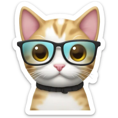 Un gato kawaii con lentes de nerd y un mate en la mano sticker