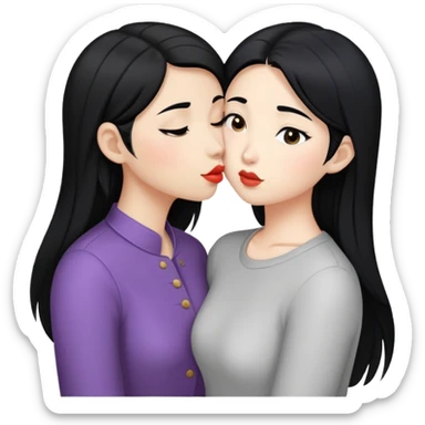 2 lesbians kissing, one asian and one white with black hair  sticker