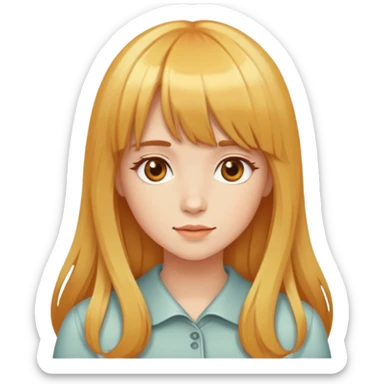 girl with honey-colored hair, bangs, and long hair, light background sticker
