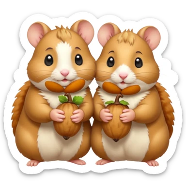 cartoon-style hamster sharing acorns with other cartoon-style hamsters sticker