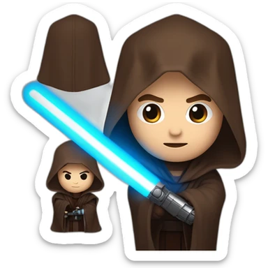 Dark side anakin skywalker (scar over right eye) (brown hooded robe) (portrait, front facing) (blue lightsaber) sticker