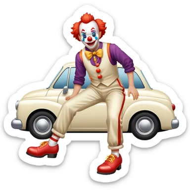 guy wearing clown shoes being hit by a car sticker