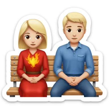 Blond woman and a man, who trust. Passion and Fire, Bench sticker