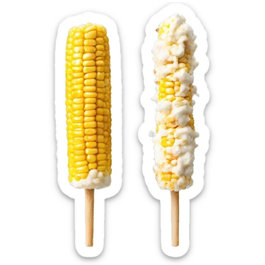 Mexican street corn (elote) on a stick. Sour cream, cheese, and chili powder for texture and color. sticker