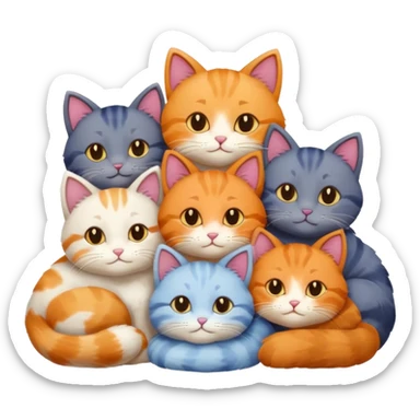 6 cats snuggling sticker