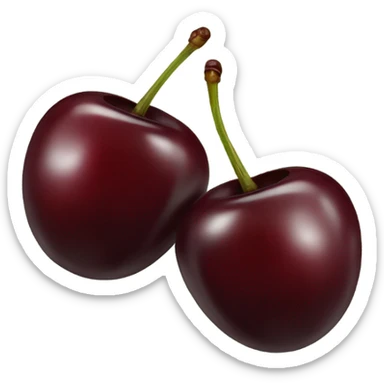 two burgundy cherries on dark green single stem sticker