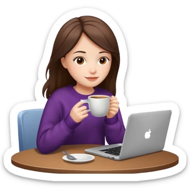 laptop and coffee are on the table. coffee is not on the laptop. the girl is drinking coffee. sticker