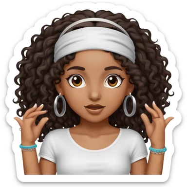 Dancing dark brown girl with long darn brown curly hair with headband hip hop sticker