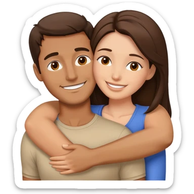 Couple hug brunette women  haired tan man sticker