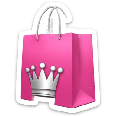 shopping bag pink with silver crown in front sticker
