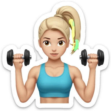 pale gym girl with ponytail lifting dumbbells sticker