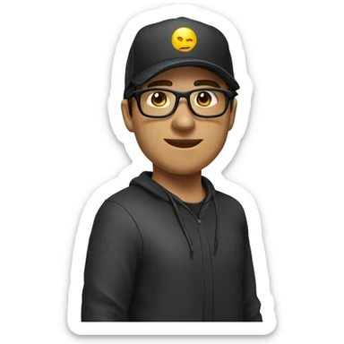 a white gamer, black basecap, black glasses, headset sticker