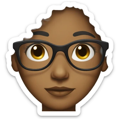 Brown skin girl with long black curly hair and clear glasses sticker