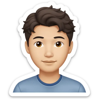 Asian guy wavy hair, demure but with a smirk  sticker