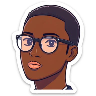 Dark skinned male with almond eyes lip gloss and black glasses sticker