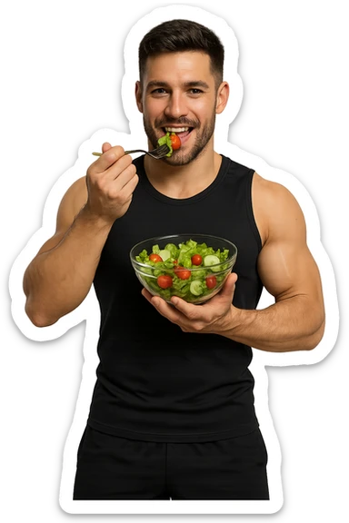 UOMO FITNESS CHE MANGIA INSALATA IN POSA FRONTALE sticker
