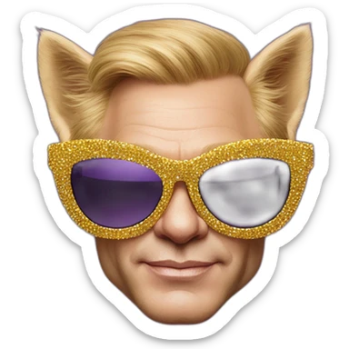 elton john in oversized pointed cat-eye funky sunglasses for mardi gras sticker