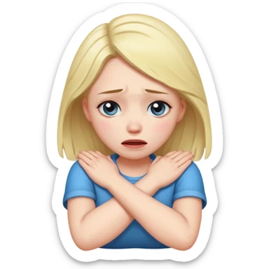 Girl crying with arms crossed around her neck sticker