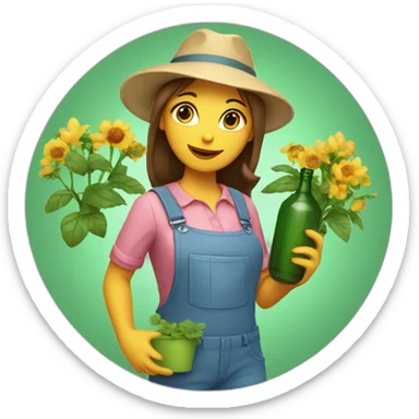 gardener girl in a hat with a bottle in her hands sticker