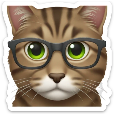 green eyes Dark Brown Tabby cat with eyeglasses on sticker