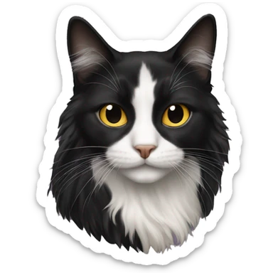 black cat domestic long-haired with half white mouth sticker