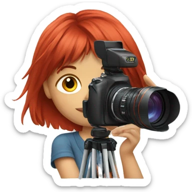 Realistic camera girl with camera and red long hair and a fringe sticker