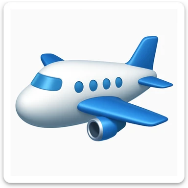 Make the airplane emoji look wider than the previous version. Keep everything else the same: iOS emoji style, 3D, shiny, smooth gradients, soft shadows, realistic airplane shape, classic emoji look. Add a subtle highlight to the body. sticker