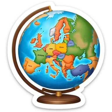 a globe with europe in the center sticker