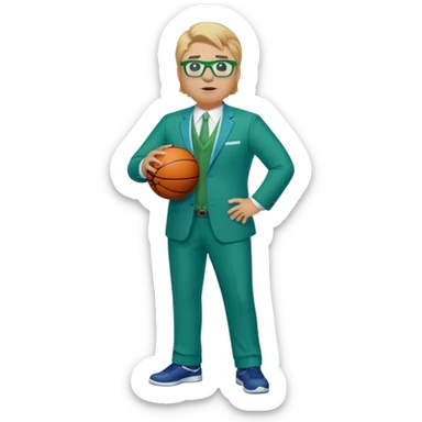 full body plus size male basketball coach with sandy blonde hair and glassed wearing blue and green suit sticker