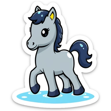 A playful horse composed of transparent bubbles and water droplets, bubbling and glistening sticker